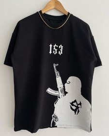 Resim 153 Gang Baskılı Oversize T-shirt %100 Pamuklu Penye Kumaş 