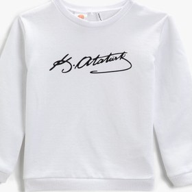 Resim Kız Bebek Atatürk İmzası Baskılı Sweatshirt Bisiklet Yaka 
