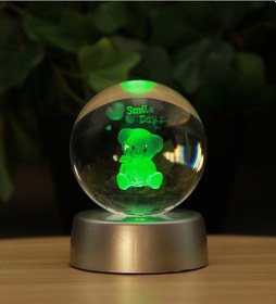 Resim Işıklı Ve 3d Boyutlu Kristalleşmiş Cam Ayıcık Küre 