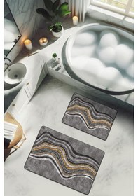 Resim Yıkanabilir Kaymaz Tabanlı Modern Desenli 2'li Banyo Paspas Takımı Bps0030 Renkli 