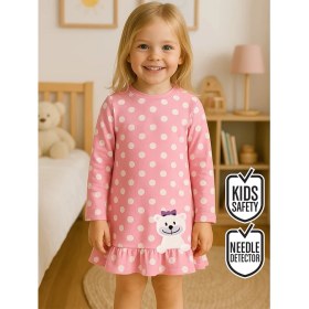 Resim Denokids Ayıcık Kız Bebek Puantiyeli Pembe Elbise 