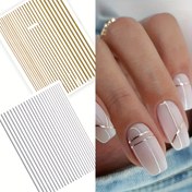 Resim 1 adet Kendinden Yapışkanlı 3D Tırnak Sanatı Decal - Gümüş Altın Çizgi Desen, Parlayan Yıldız Teması, Alkol İçermeyen Plastik Tırnak Sanatı Çıkartısı, Manikür ve Pedikür için, Manikür Geliştirme, Zarif Tırnak Stili, Kolay Temizlenebilir Malzeme 