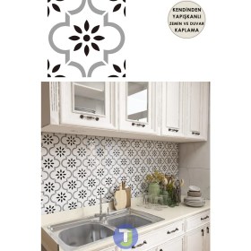 Resim Technojet Kendinden Yapışkanlı Karo Pvc Mutfak Banyo Tezgah Kaplama Sticker 6 Adet 20 cm × 20 cm 
