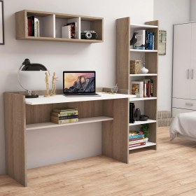 Resim Bimossa Hürrem Kitaplık ve Raflı Çalışma Masası Ceviz Beyaz 