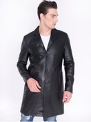 Resim Erkek Siyah Hakiki Deri Trençkot-siyah Siyah 