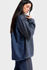 Resim Kadın T.Kot Rengi T-1w5-7 Oversize Parlak Taşlı Özel Tasarım Denim Ceket - T.Kot / L 