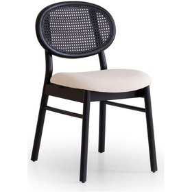 Resim Oslo Hazeranlı Ahşap Sandalye Siyah - Krem 
