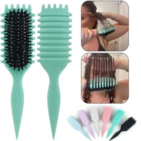 Resim 1 adet Yeşil Kıvırcık Saç Fırçası TPR Saplı - Belirli Kıvırcıklar İçin Curl Tanımlama Fırçası, Daha Az Çekme ve Ayrım Tasarımı, ABS Plastik, Kadınlar ve Erkekler İçin İdeal, Saç Stil Fırçası 