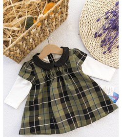 Resim Babymod Ekose Desenli Kız Bebek Elbise Haki 