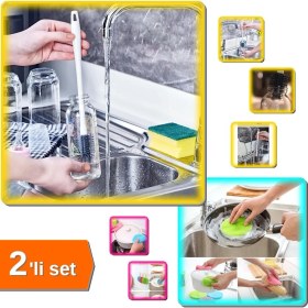 Resim Hereveoyuncak Silikon Biberon ve Şişe Temizleme Fırçası + 2 Adet Silikon Bulaşık Fırçası - Tutacak - 2li Set A8D6F 