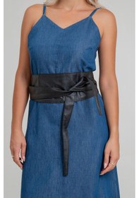 Resim Kadın Bağlamalı Suni Deri Kemer Siyah 