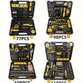 Resim Kamyonlar, Motosikletler, Bisikletler için Dayanıklı Karbon Çelik El Aletleri - Sağlam Saklama Kutusu Dahil - Sarı/Siyah Temel DIY Mekanik Seti 