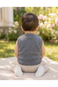 Resim GÜZEL KAMAN Makine Örgüsü Gri- Beyaz Bebek Yeleği 