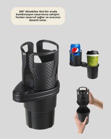 Resim Çiftli Araba Bardak Tutucu Karbon Fiber Görünümlü 360 Ayarlı 