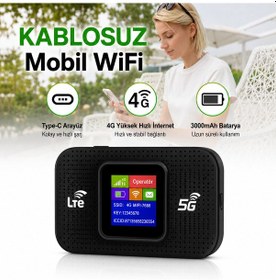 Resim 300 Mbps 4g Lte Mobil Wifi Modem Taşınabilir Hotspot 3000mah Bataryalı Type-c Şarjlı 