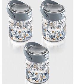 Resim Renga Mono 900 Ml Çiçek Desenli 3'lü Cam Kavanoz Seti 132065 Mavi 
