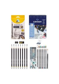 Resim Canson Defteri A5 120 Gram Dereceli Kalem Seti 8'li Cretacolor 6'lı Aquarell Sulandırılabilir Set 