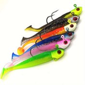 Resim 5 parça/set 4 parça 9cm/3.54in Yumuşak Yem + 1 parça 14g-20g/0.49-0.7oz Uzun Atış Sahte Yem T-kuyruk Cazibesi, Balıkçılık Ekipmanları 