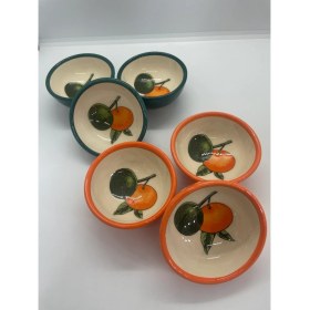 Resim Fi Hediyelik Yeşil Turuncu Bodrum Mandalina Desenli Seramik Kase Reçellik Çerezlik Lokumluk 6’lı Set 