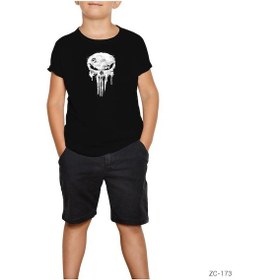 Resim Punisher Damaged Siyah Çocuk Tişört Siyah 
