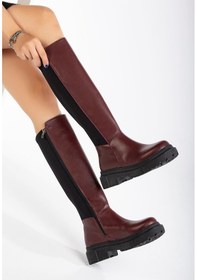 Resim 812-305 Bordo Arkası Streç Fermuarlı Günlük Kadın Çizme Resimdeki Renk 