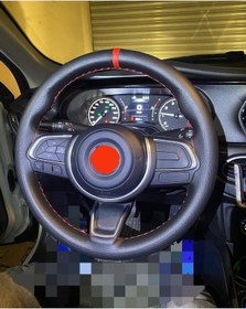 Resim Dikişli Deri Direksiyon Kılıfı/damarlı Deri/yüzüklü Kırmızı Yüzüklü Model Kırmızı 