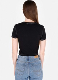 Resim Colin's Colins Slim Fit Yuvarlak Yaka Baskılı Kadın Siyah Kısa Kol Tişört Cl1073151 Q1.v2 Blk 