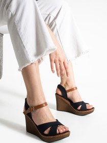 Resim HVZ Exclusive Siyah Dolgu Topuk Keten Sandalet Rahat Ayak Yapısına 