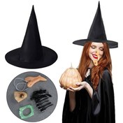 Resim Cadı Kostüm Seti - Cadı Şapkası, Cadı Tırnakları, Cadı Burnu, Cadı Çenesi, Cadı Dişi 