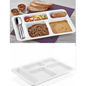 Resim Mena Rise 10 Adet 5 Bölmeli Kırılmaz Tabldot Tabak Self Servis Yemekhane Okul Lokanta Tabildot (40 cm X28 Cm) 