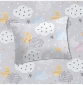 Resim %100 Pamuklu Bebek Lastikli Çarşaf 70x130+20 Bebek Yastık Kılıfı 35x45 Gri-beyaz 