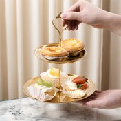 Resim 1 adet Altın Paslanmaz Çelik 2 Katlı Cupcake Standı/Cupcake Standı/Çift Katlı Cupcake Standı/Paslanmaz Çelik Cupcake Standı/Tatlı Tabakları/Sü 