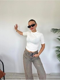 Resim Keymoda Kadın Bisiklet Yaka Kısa Kollu Body Ekru Ekru 