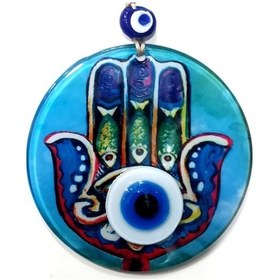 Resim Füzyon Cam Fatma Ana Bereket Eli Desenli Nazar Boncuklu Duvar Süsü El Yapımı Dekoratif Nazarlık 02-10mm 5yards 