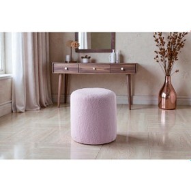 Resim Teddy Düz Puff - Yuvarlak Puf Makyaj Masası Pufu - Dekoratif Ayak Uzatma Pufu Pembe 