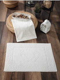 Resim 2'li Ayak İzli Havlu Paspas - %100 Pamuk Ayak Havlusu Ekru 