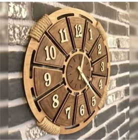 Resim Shelife Ahşap Duvar Saati Hasır Detaylı Duvar Saati 40x40 Cm Sessiz Akar Mekanizma Akçaağaç 