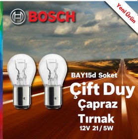 Resim Bosch Park Stop Ampulü 12V P21 5W Çift Duy Çapraz Tırnak 1016 