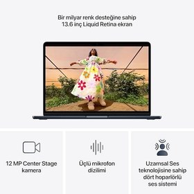 Resim Apple M5 çipli 13 inç MacBook Air Laptop: 13.6 inç Liquid Retina Ekran, 10 CPU, 10 GPU, 16GB Birleşik Bellek, 1 TB SSD Depolama, 12 MP Center Stage Kamera, Touch ID; Gece Yarısı 