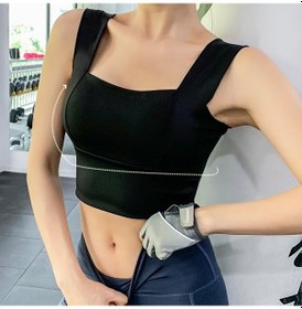 Resim Sones Kadın Fitness Yoga Giyim Şok Emici Sarkma Önleyici Spor İç Çamaşırı Siyah Geniş Omuzlar 