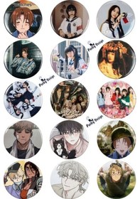 Resim Trend-11 Anime Kpop Temalı Rozet Seti 44 Mm Karışık Desenli İğneli Yaka Rozeti-15 Adet Çok Renkli 