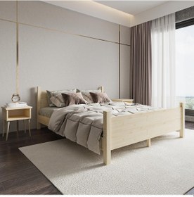 Resim Melodi Model Doğal Ahşap Karyola Ve İki Komodin Set-159 160 x 200 CM 