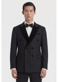Resim Giotelli Erkek Siyah Dar Kesim Slim Fit Viskon Dokuma Normal Bel 6 Drop Klasik Smokin Takım Elbise 