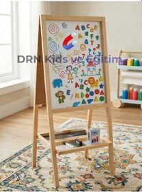 Resim Drn Kids Ve Eğitim Manyetik Çift Taraflı 174 Magnet, 15 Renkli Tebeşir, Silgi Ve Kalem Ahşap 