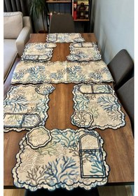 Resim Dalım Keten Amerikan Servis Takımı 19 Parça Mavi Mavi 