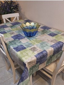 Resim Elyaflı Pvc Muşamba - Desenli Silinebilir Masa Örtüsü Yeşil Fnt1246 Mavi 