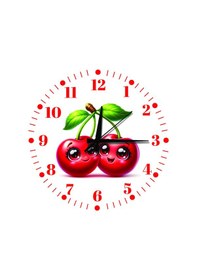 Resim Kiraz Desenli Duvar Saati Çocuk Odası Dekoratif Sessiz Mekanizma 40 Cm Bordo 