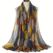 Resim Yaprak Baskılı Polyester Müslüman Eşarp Yıl Boyu Vintage Renk Blok Bohem Şal Kadınlar İçin Sıcak Hicab Eşarplı 