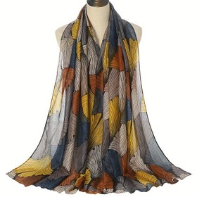 Resim Yaprak Baskılı Polyester Müslüman Eşarp Yıl Boyu Vintage Renk Blok Bohem Şal Kadınlar İçin Sıcak Hicab Eşarplı 