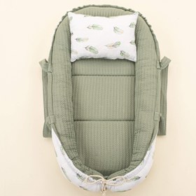 Resim Babynest ve Yastık - Çift Taraflı - Koyu Yeşil Örgü - Yeşil Tüy 